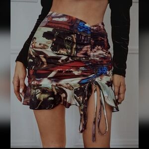 SHEIN Renaissance Print Front Ruffle Hem Mini Skirt